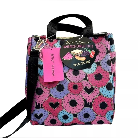 🔹️Betsey Johnson🔹️ Insulated Pink Donut Lunch Tote Size 10"x9"x5" - Picture 2 of 6